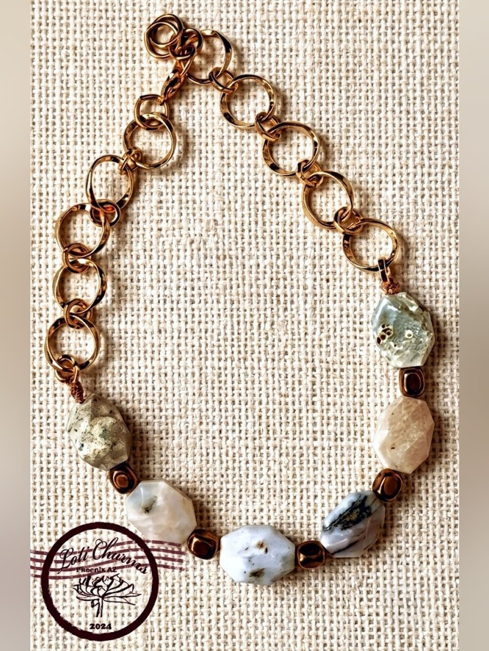 Natural Large Peruvian Pink Opal In Gold Plated Necklace